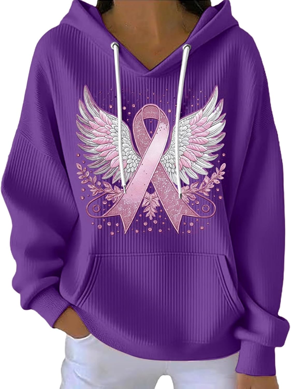 Générique Sweat à Capuche Femme Motif Ruban Rose Imprimé