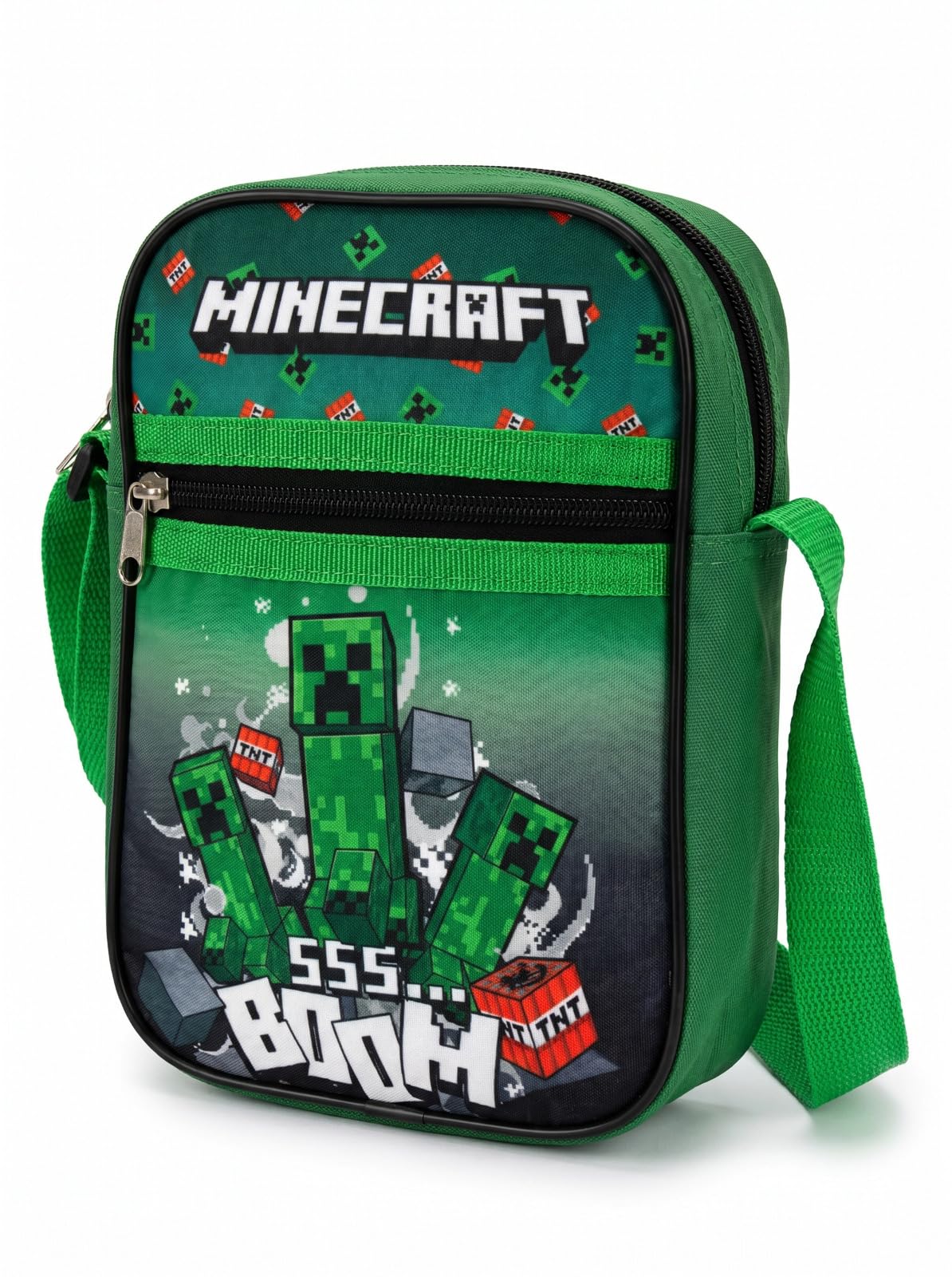 Aymax Minecraft Creeper Kinder Umhängetasche Schultertasche Grün, 21x16x5 cm, Tasche aus 100% Polyester mit Reißverschluss, Freizeittasche für Jungen