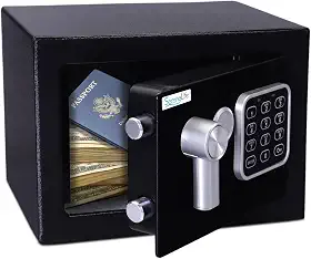 SereneLife Cofre digital SAFEPremium Steel – 23 cm x 17 cm x 17 cm | Armazenamento seguro para dinheiro, armas de fogo e joias | Ótimo para hotéis, armários e uso doméstico | Acesso eletrônico e