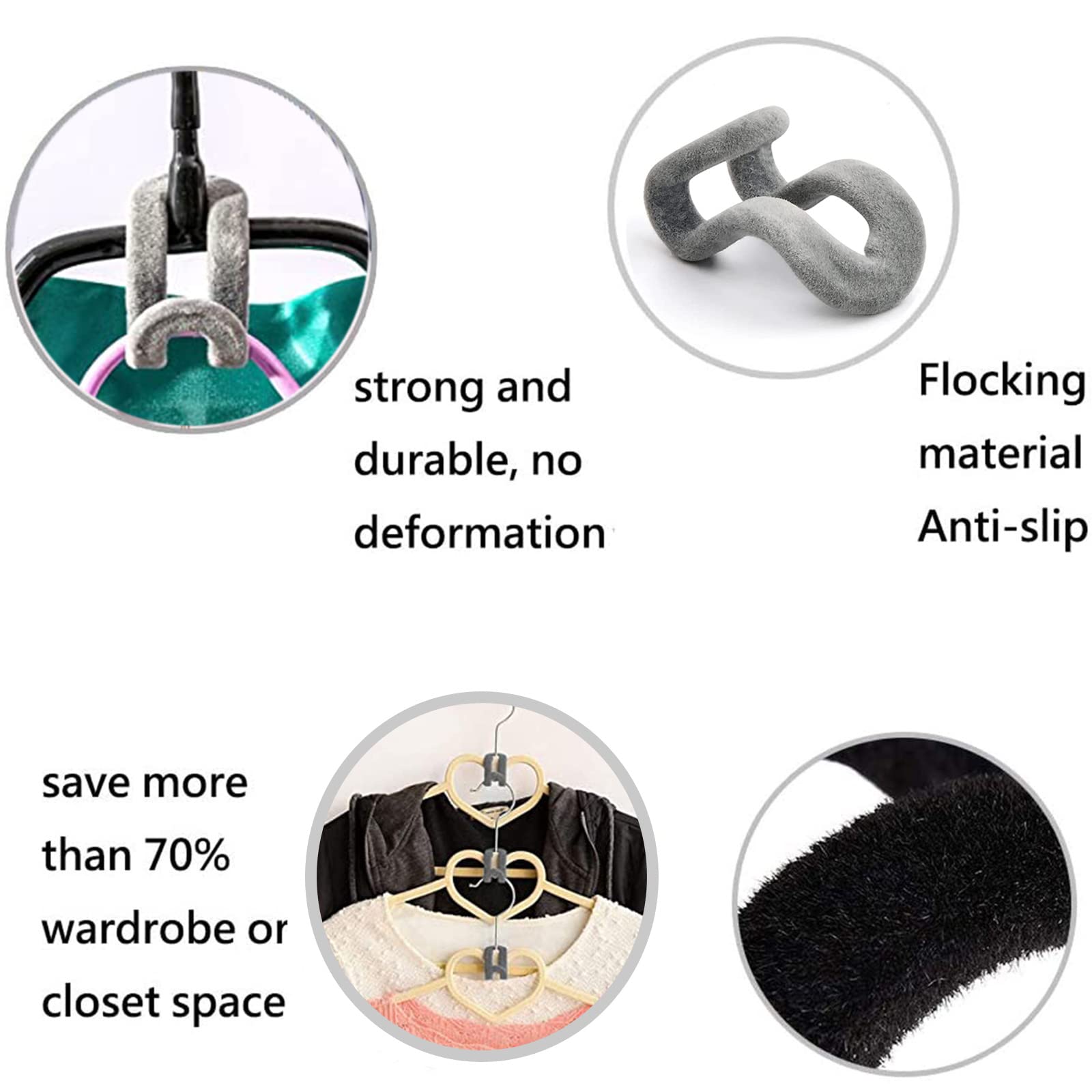 Ganci Appendiabiti Floccati Salvaspazio - 30 Pezzi, Grigio, Per Organizzare Guardaroba - Collegamento Verticale, Morbidi - Foto 2