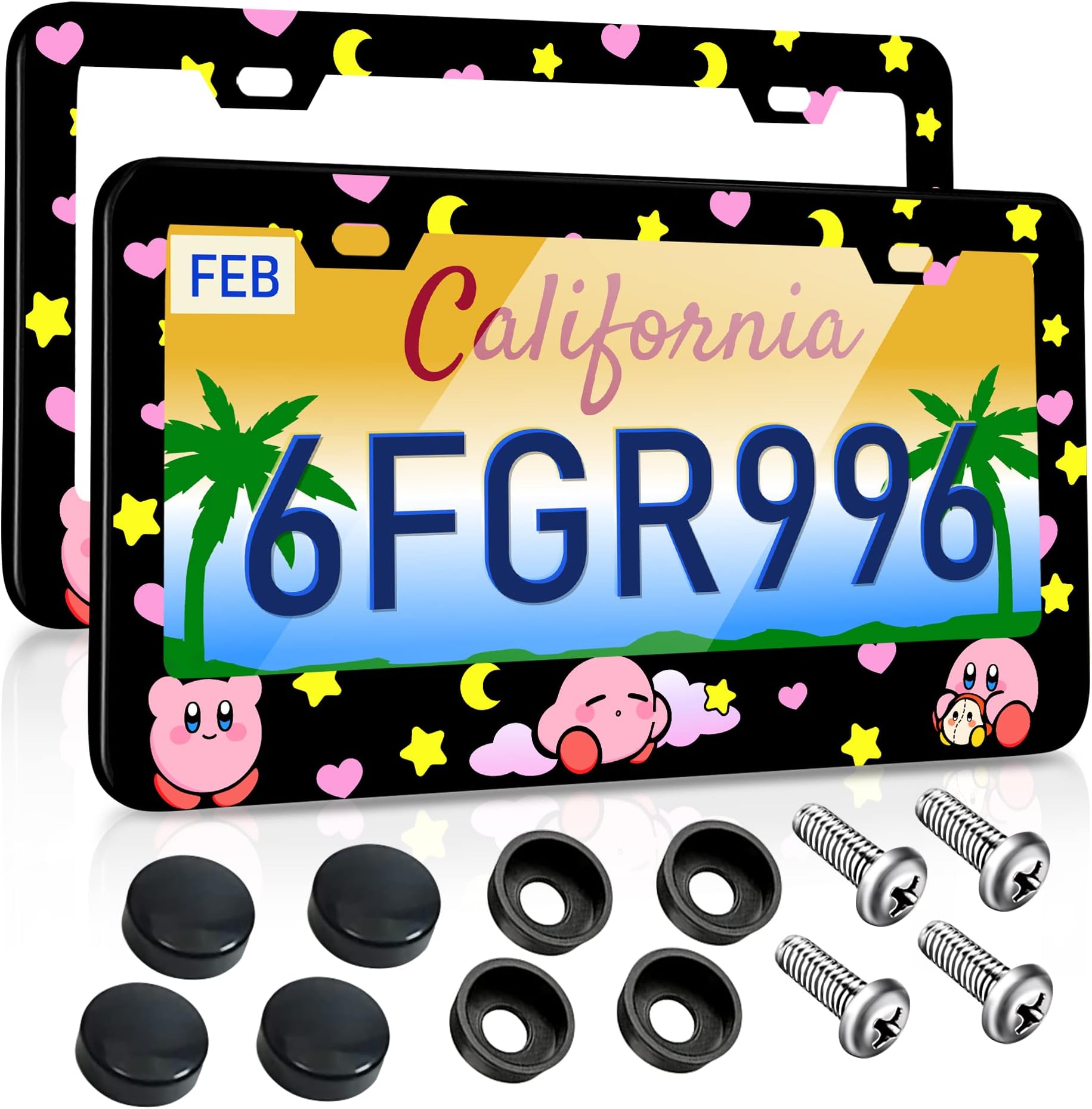 Akkya License Plate Frames 2 Pack for Women Car Plate Holder Cover Cute Cartoon Metal Tag Frame Stainless Steel Car Front Rear Plate Decor