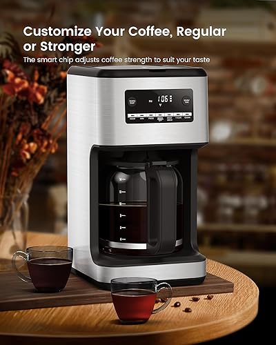 Miniatura 7 de COWSAR Cafetera de 14 tazas, cafetera programable 24 horas, mantiene el calor, sin goteo, filtro lavable, acero inoxidable, color plateado,