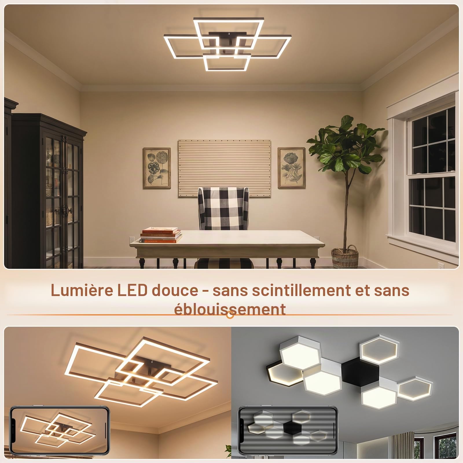 Homefire Plafonnier LED, 43W 6200lm Moderne Lampe de Plafond 3000K-6500K,
