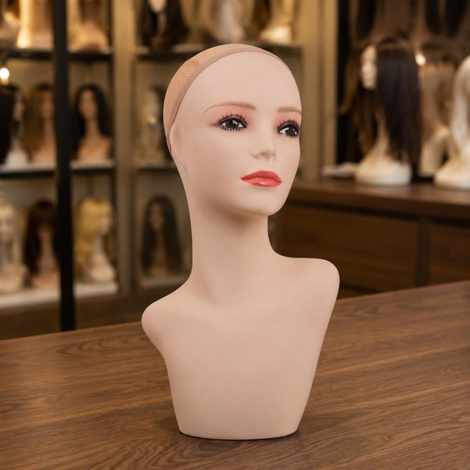 Testa per Parrucca Manichino da Esposizione con Testa Collo E Materiale PVC Opaco Cappellino in Tessuto per Messa Parrucche E Mostra Gioielli Adatta per Salone Vetrina , 40cm