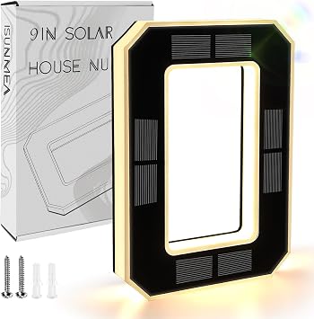 ISUNMEA 9 Inch Solar Lighted House Numbers for Outside, LED Address Signs | Light Up Waterproof LED Address Numbers Signs for House, Large Illuminated Exterior Modern House Number Light 0-Black, 9IN