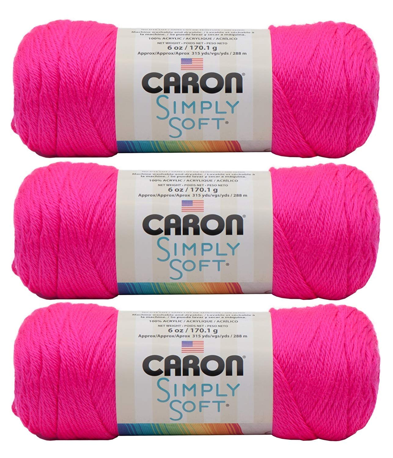 Caron Simply Soft - Pack of 3 Balls - 170g Each Ball - Neon Pink