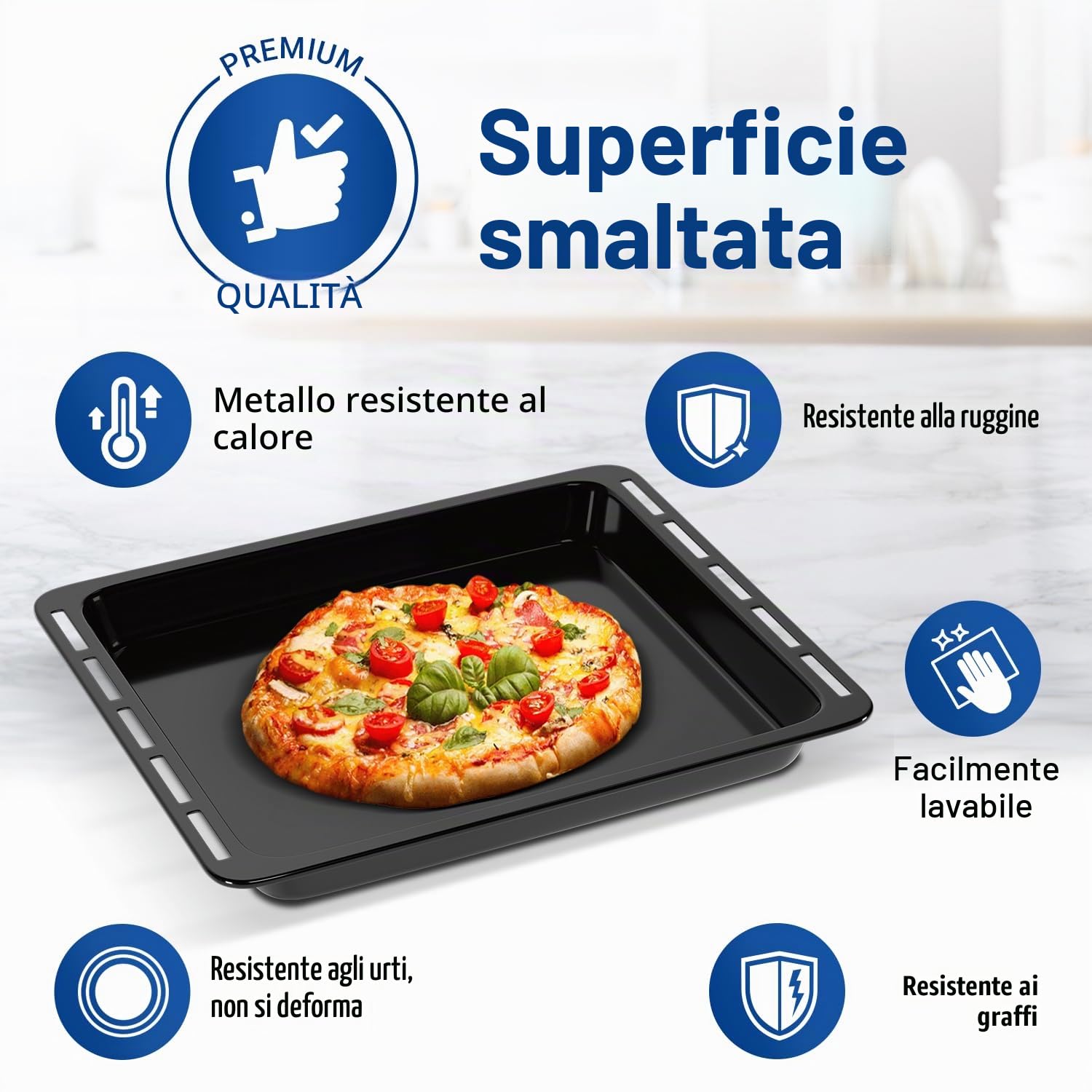VIOKS Teglia da forno 45 x 37 cm, ricambio per Whirlpool, teglia profonda 481010657928, padella per grasso profonda, antiaderente smaltata, accessori da forno e accessori per fornelli
