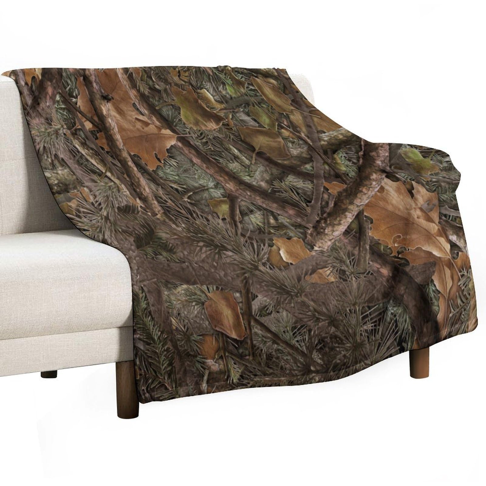 BenYaSong Forest Camouflage Throw Blanket, Forest Camo Conifer Oak Branches Leaves Mossy Hunting Lodge Camp Cabin Decor Bedding Blanket Gifts for Boys Girls Kids Adult Men Women 60"x80"