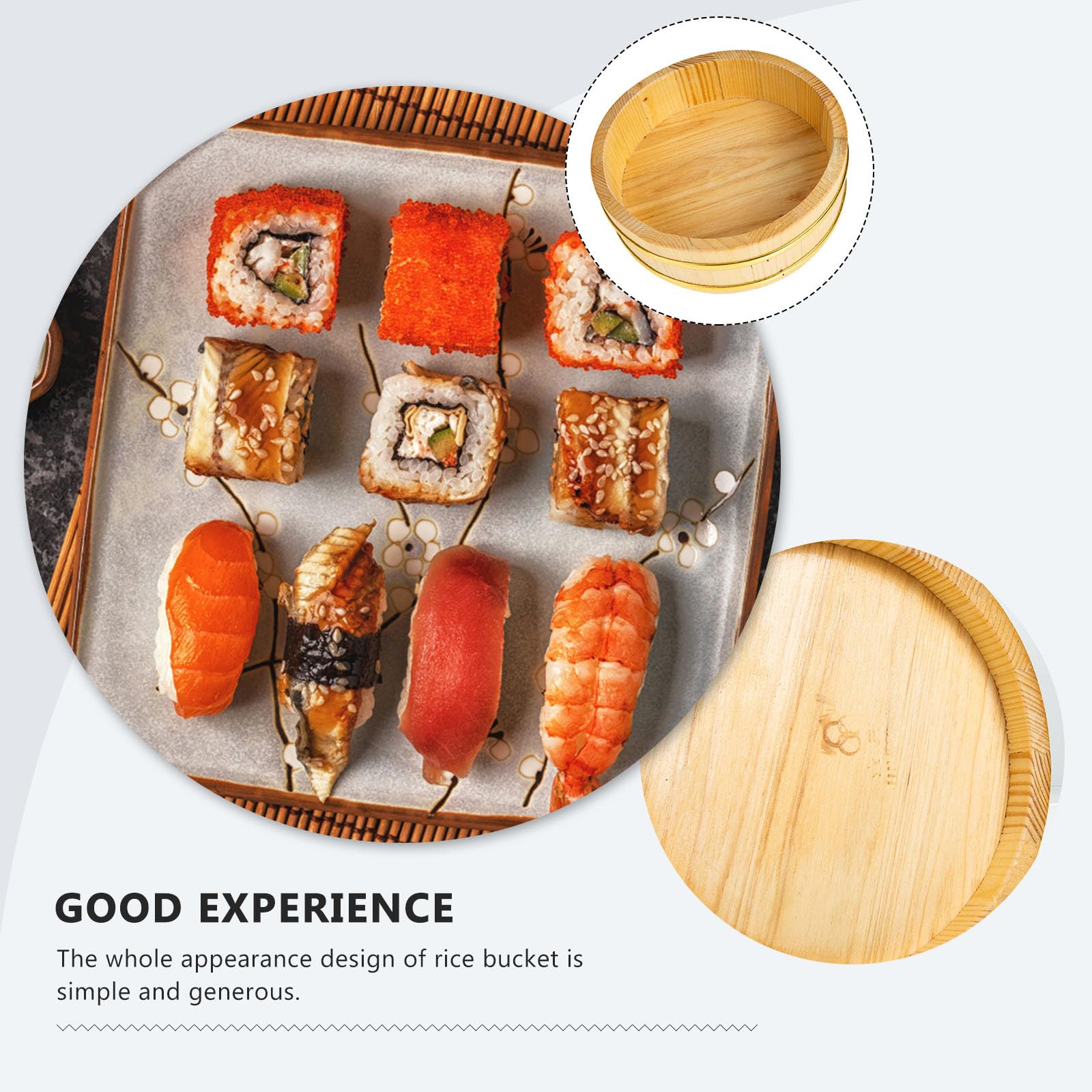 Bol rond Hangiri en bois pour sushis et mélange de riz - Léger et facile à nettoyer - Assiette de service traditionnelle japonaise pour bibimbap et préparation de riz