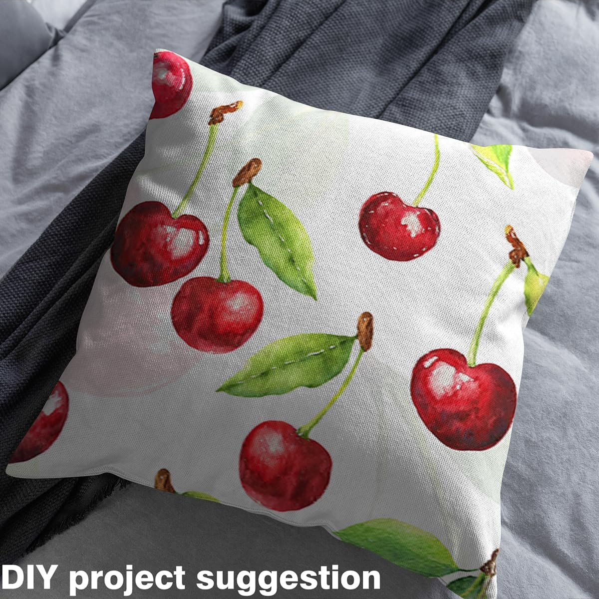 Cherry Upholstery Fabric, Summer Red Fruit Fabric by The Yard, Vintage Print Green Leaf Decorative Fabric, Upholstery and Home Accents for Quilting Sewing, DIY Art Waterproof Fabric, 3 Yards