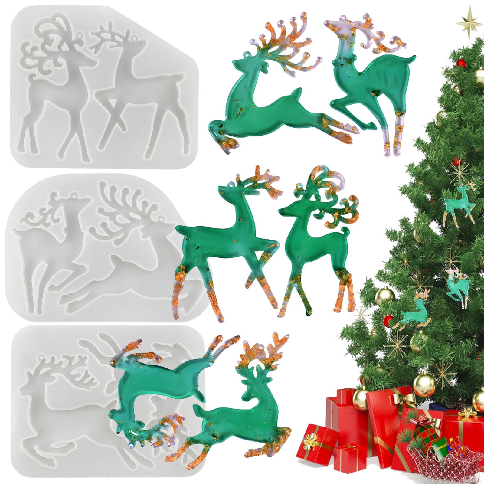 3-teiliges Elch Silikonform-Set Für Harz-Anhänger – Inkl. Ketten, Perfekt Für Weihnachts-DIY