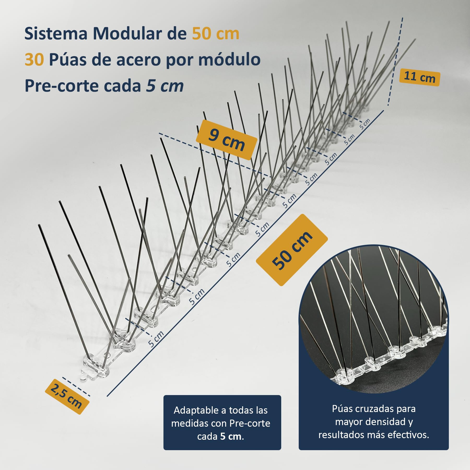 Cia&Co Taubenabwehr Spikes Edelstahl Modular – Flexibles Taubenabwehrsystem mit Vorperforierung alle 5 cm – Vogelabwehr für Balkon, Terrasse, Fassade und Dach (15 Meter)