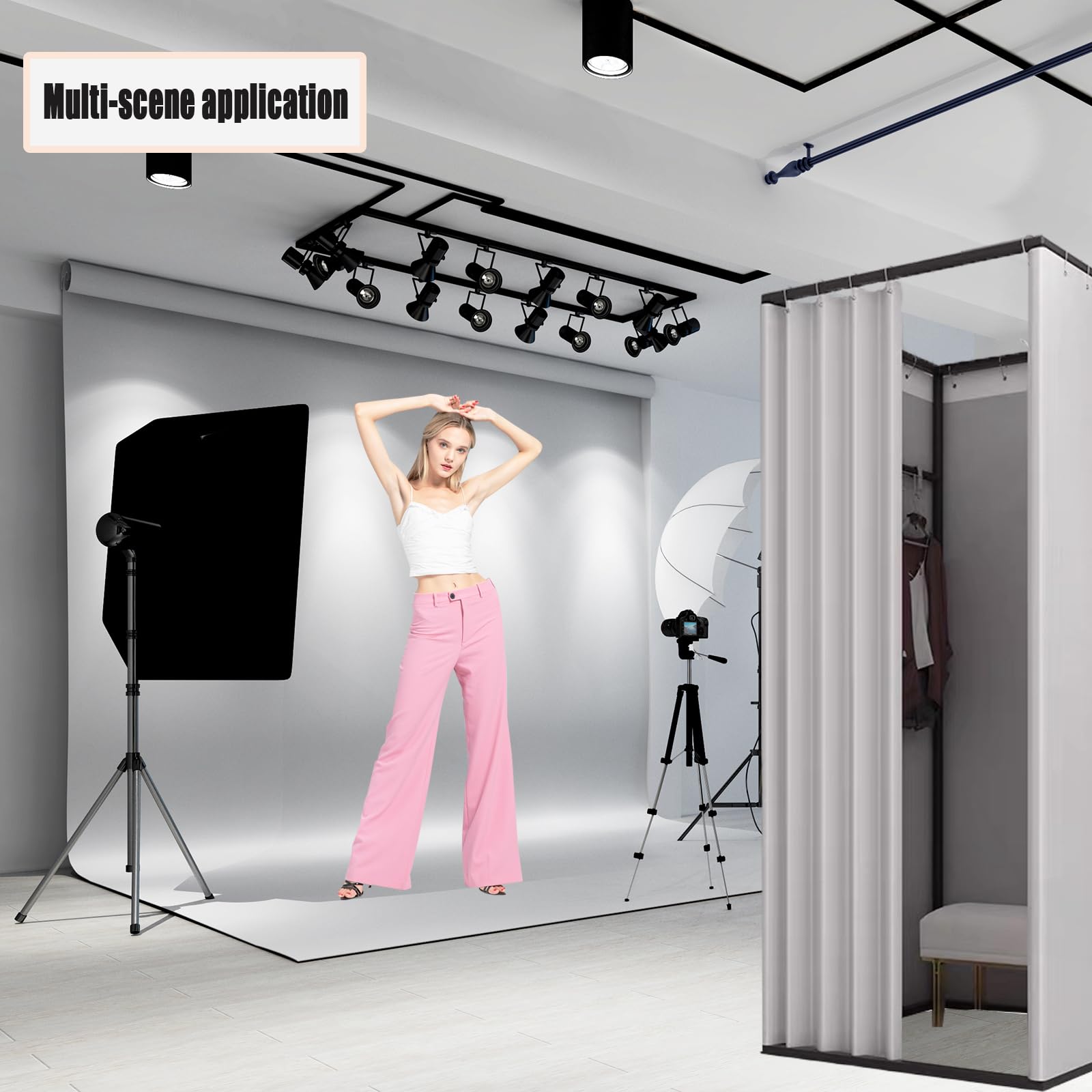 TEENKON Umkleidekabine Freistehend, Bodenstehende Tragbarer Umkleideraum für Büro Einkaufszentrum Bekleidungsgeschäft Fotostudios Boutiquen, Einfach Beweglicher Anproberaum (Grau, 120x120x200 cm)