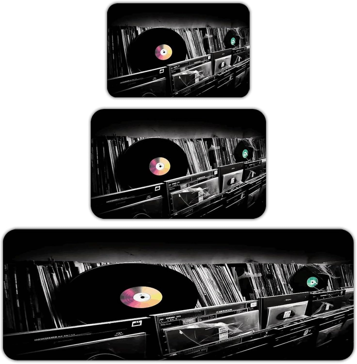 Vinyl Records Kitchen Rugs Sets of 3 Non Slip Kitchen Mats for Floor Farmhouse Kitchen Sink Mat Thick Comfort Standing Mat for Laundry Room Hallway Bathroom