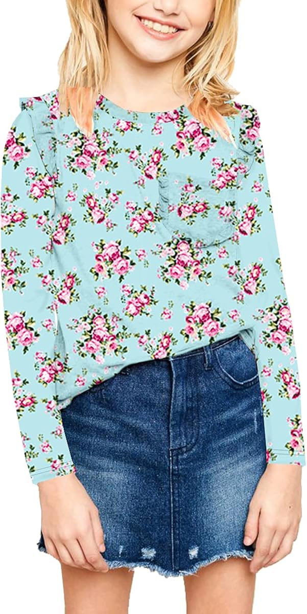 Deerose Girls Summer Tops Flutter Sleeve Shirt with Ruffle Pocket 3-12 Years: Clothing, Shoes & Jewelry