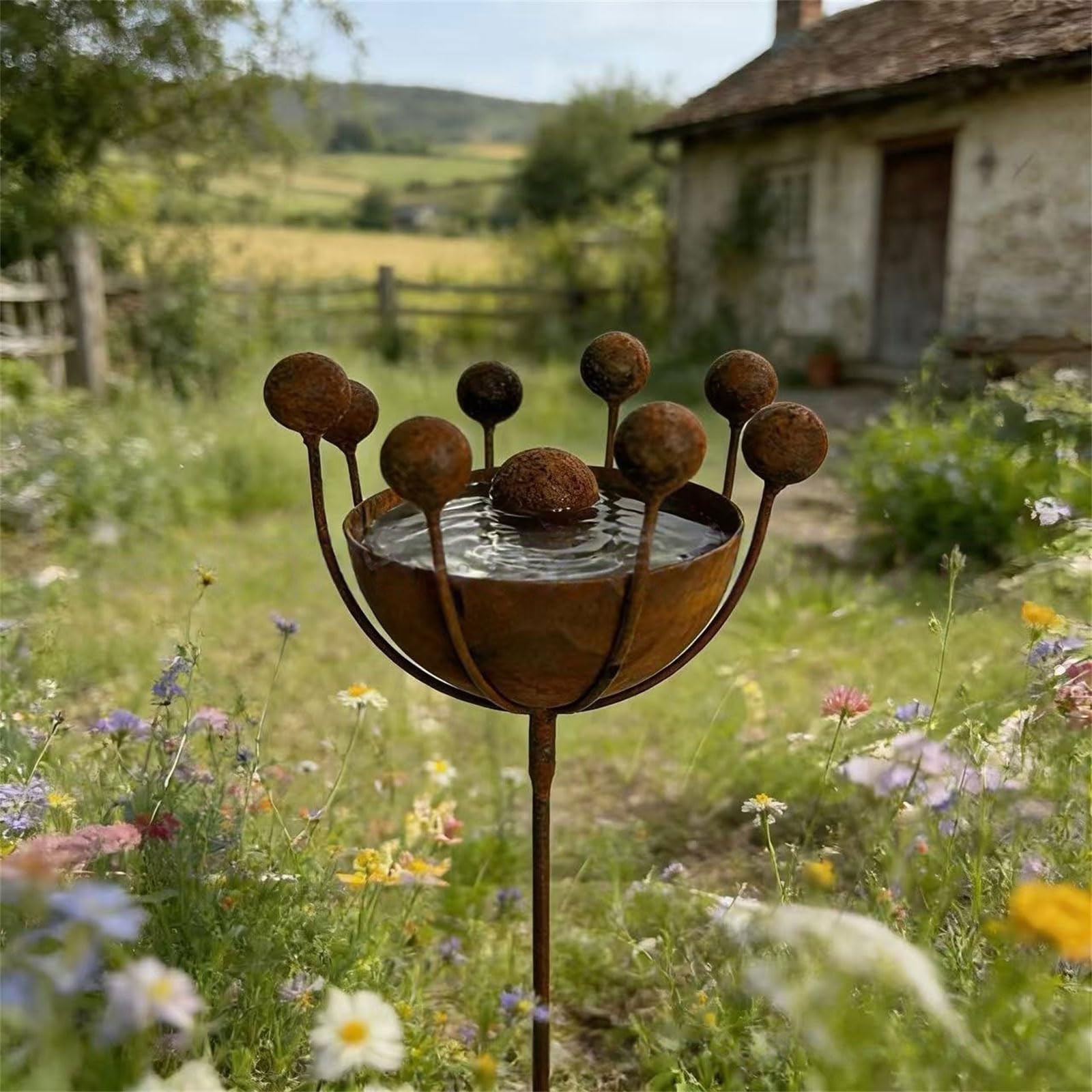 Vogeltränke aus Metall, Eisenschale, Vogelfutterstation, strapazierfähig, stehend, Vogeltränke, Gartendekoration, Hofpfähle, Futterstation, Balkon-Futterstation