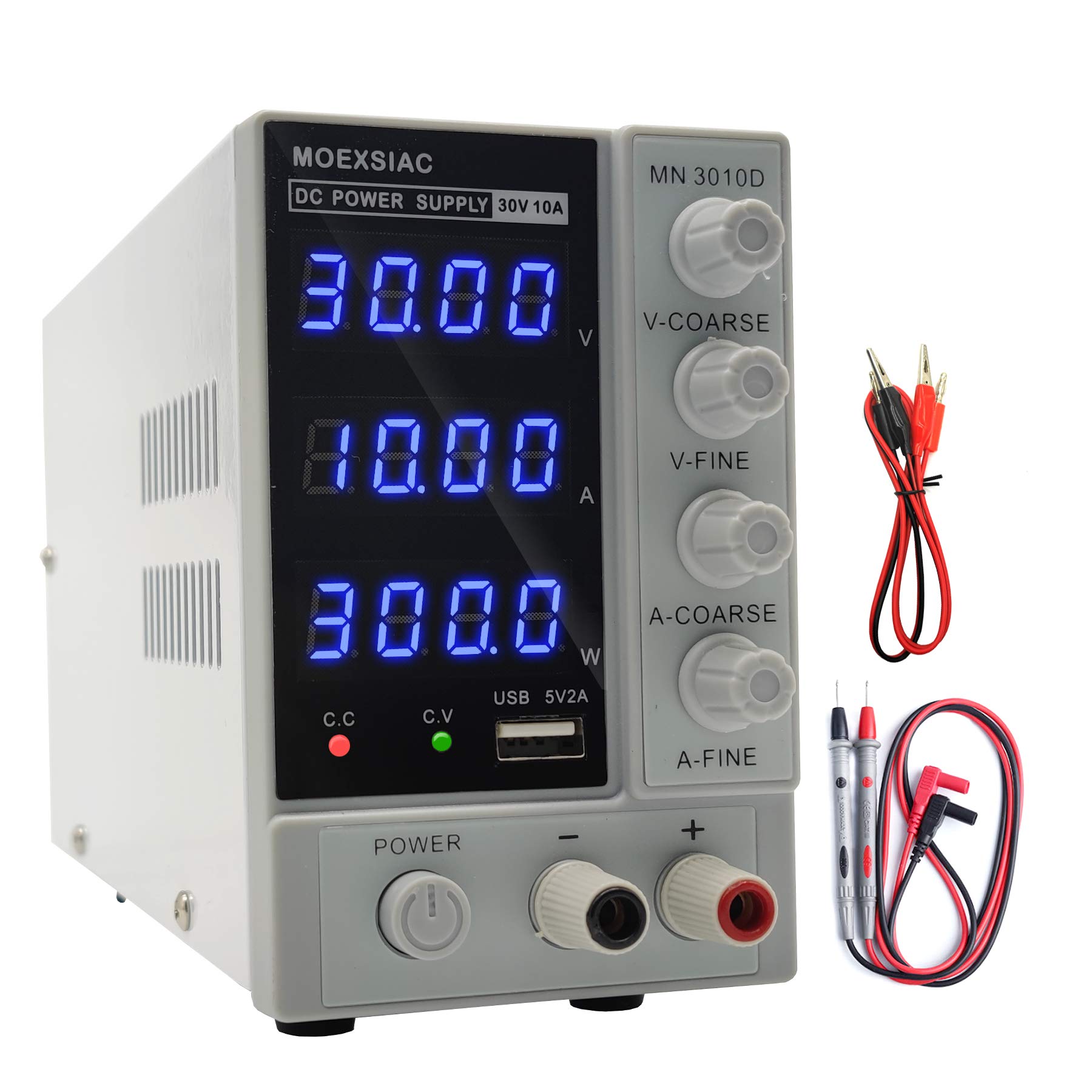 DC Power Supply Variable, (0-30V 0-10A) Adjustable Switching Regulated Power Supply，USB Quick-Charge，4 Digits Accurate Display，Laboratory Testing Maintenance Aging DIY Power Supply