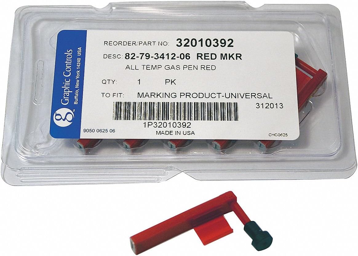 Chart Recorder Pen, Red, 0.800 In Fine, PK6