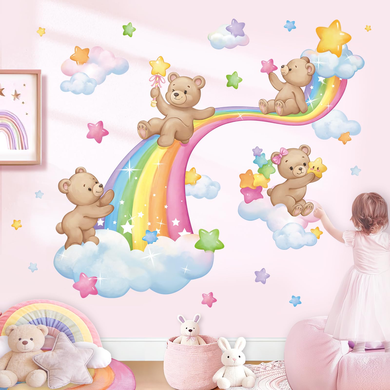 decalmile Rainbow Animals Bear Cloud Bedroom Wall Decals Stickers