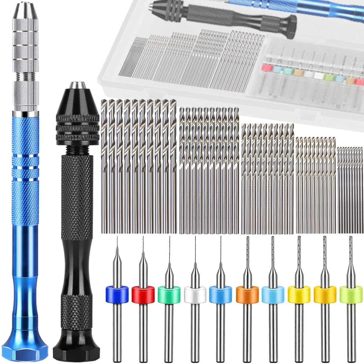 60 Pieces Mini Hand Drills Micro Coils PBC Mini Drill Clamp Precision Semi-Automatic Spiral Rotation Tool for Synthetic Resin Polymer Clay Craft