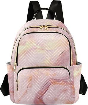 Abstract Marble Pink Mini Backpack Purse for Women Fashion Quilted Backpack Small Travel Daypack, 8.5L