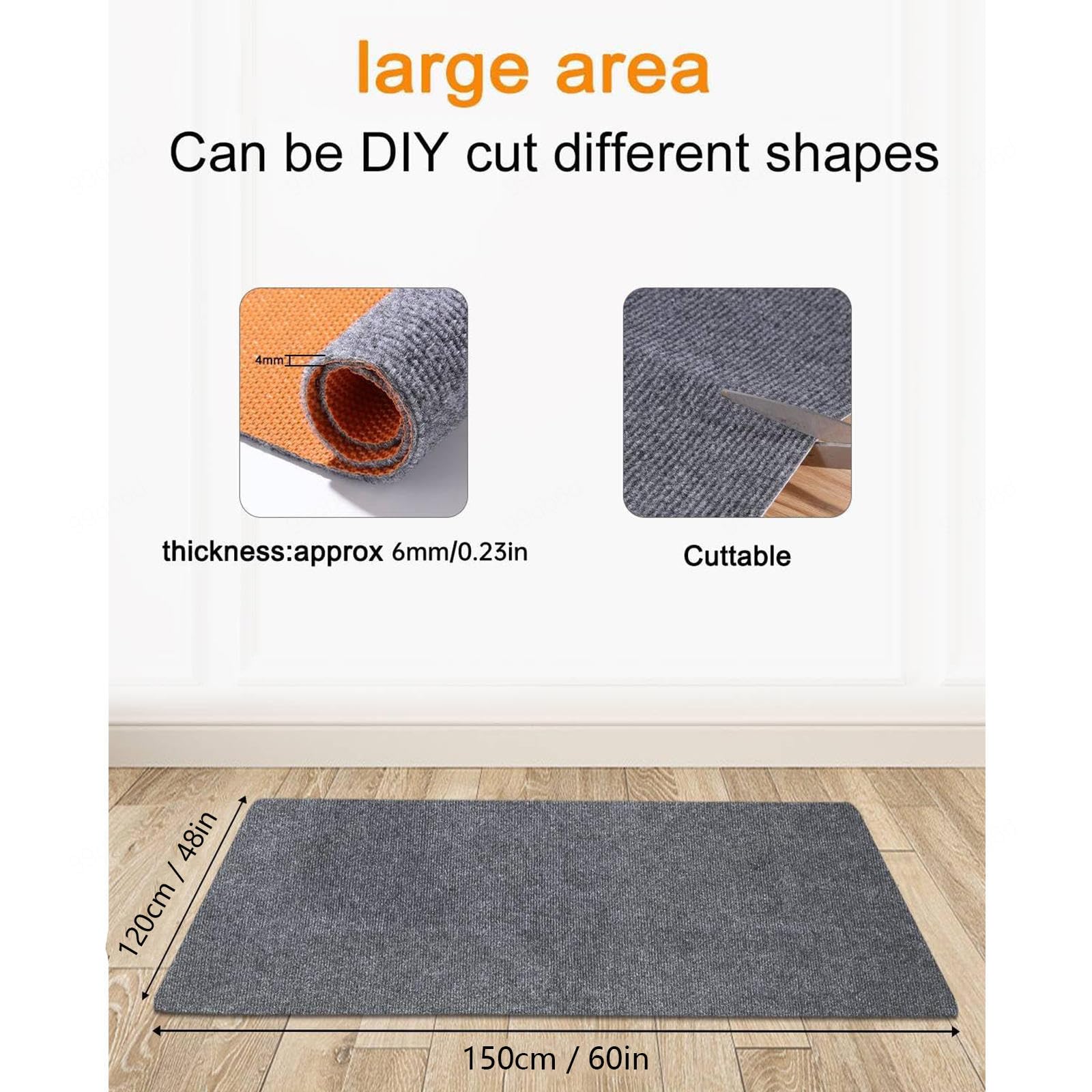 Tapis Bureau Sol Revêtement antidérapant,Matériau Résistant, Tapis Gaming Sol Tapis Chaise Protège Les Sols, pour Gaming et Le Travail,Gray-120×150cm