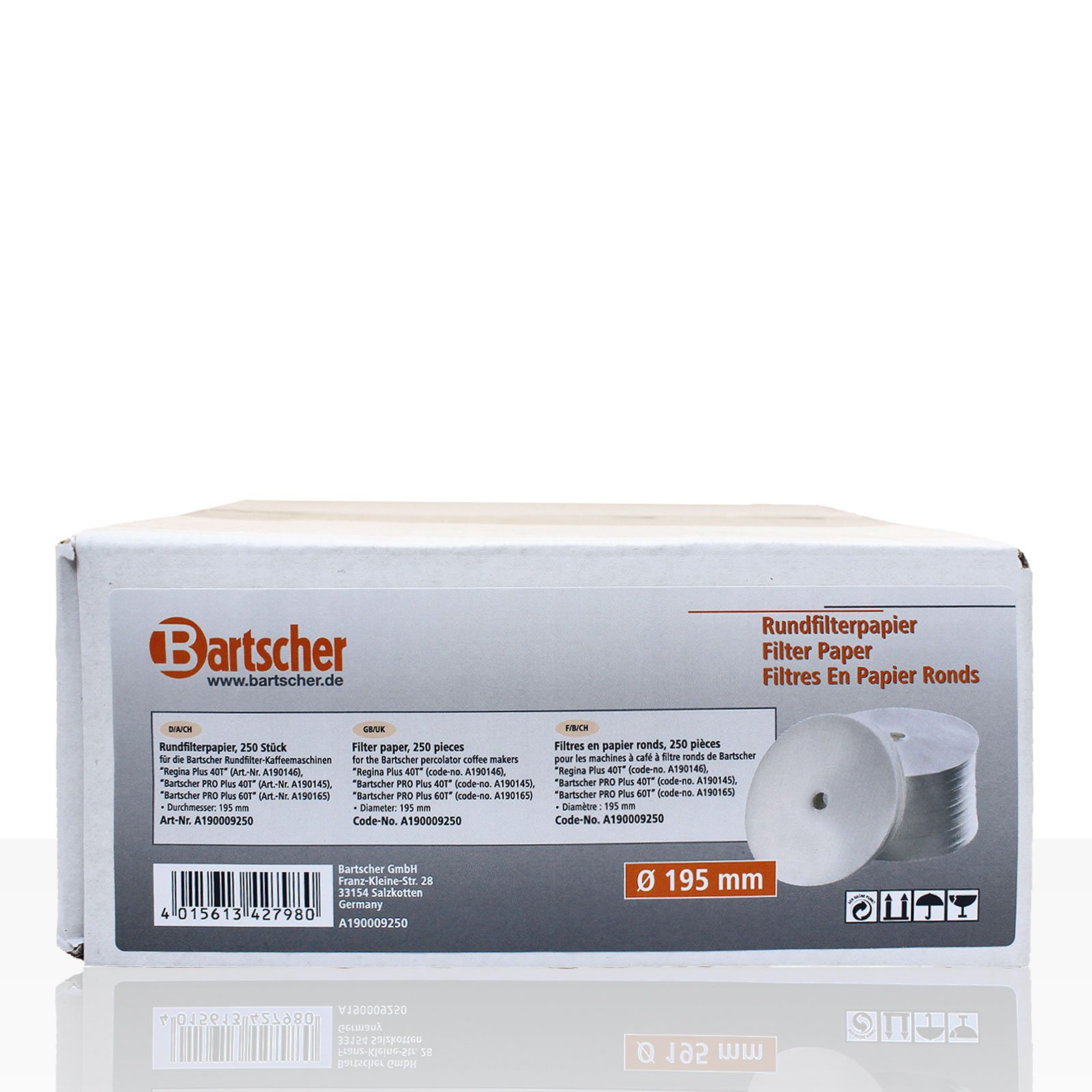 Bartscher Rundfilterpapier 250er Ã˜ 195mm für Regina 40, Pro40T und Pro60T