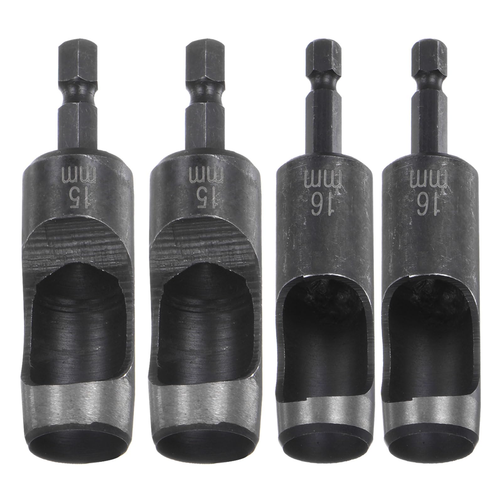 HARFINGTON 4pcs 15mm,16mm Leather Hollow Hole Punch 1/4" Hex Shank for Drills, Belt Hole Punch Punching Cutter Tool for Thick Fabrics Leathercraft Working