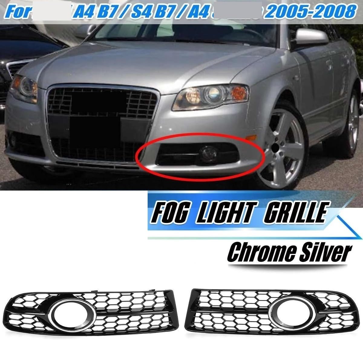 Auto Paraurti Anteriore A Nido d'Ape Inferiore della Luce di Nebbia Griglia Fit for Audi A4 B7 S4 B7 A4 S-Line 2005-2008 8E0807681F 8E0807682F Lampada della Nebbia Griglie