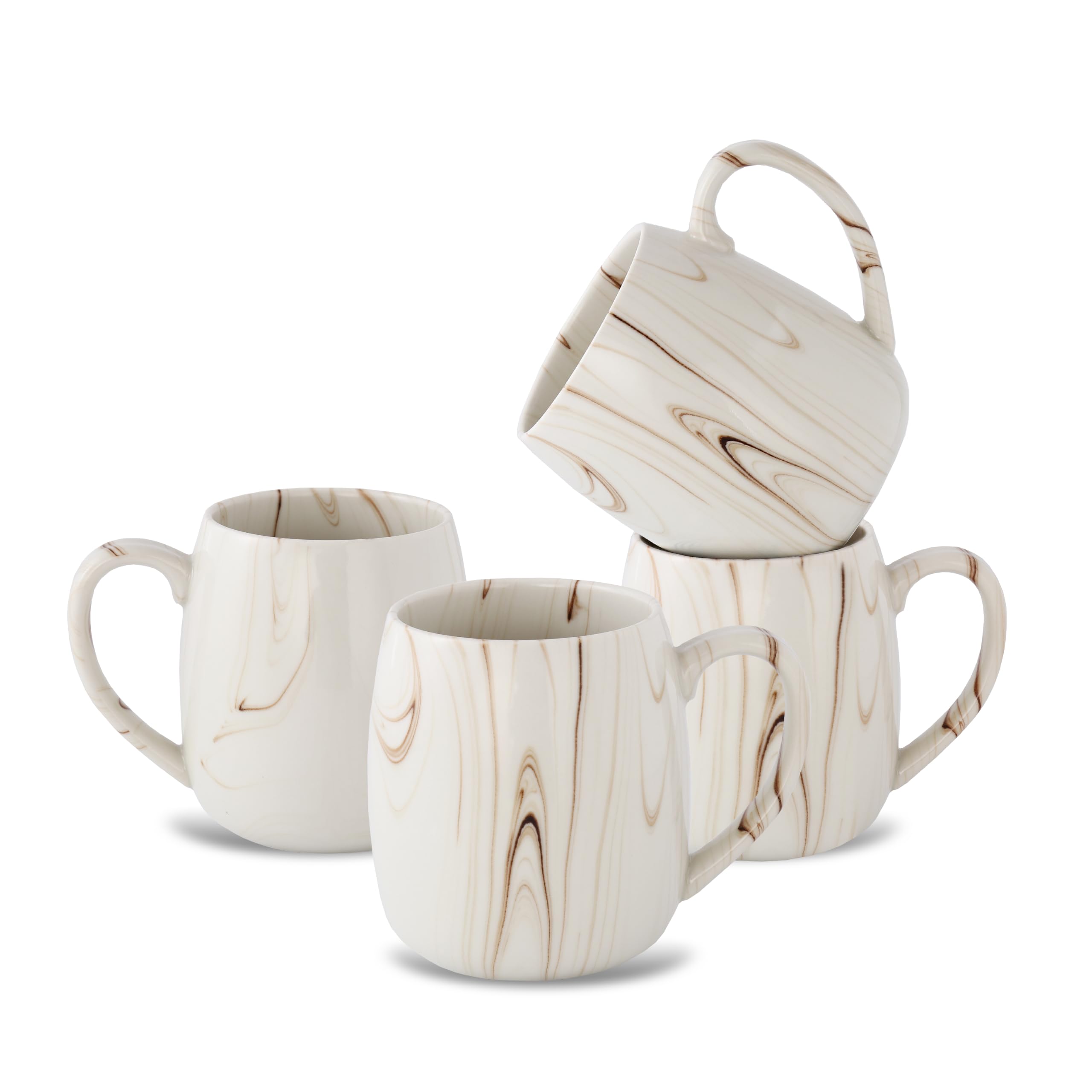 Lorren Home Trends Juego de 4 tazas de café de cerámica con patrón de mármol, diseño de remolino marrón y blanco