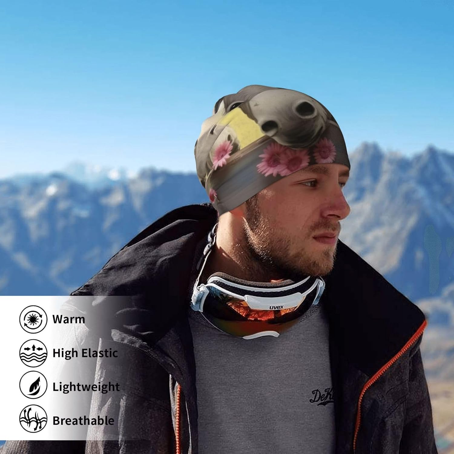 Neck Warmer Winter, Donkey And Flower Print For Cold Weather Winter Face Mask,Thick Warm Neck Gaiter Face Scarf,For Men Women Skiing Cycling - With Rope