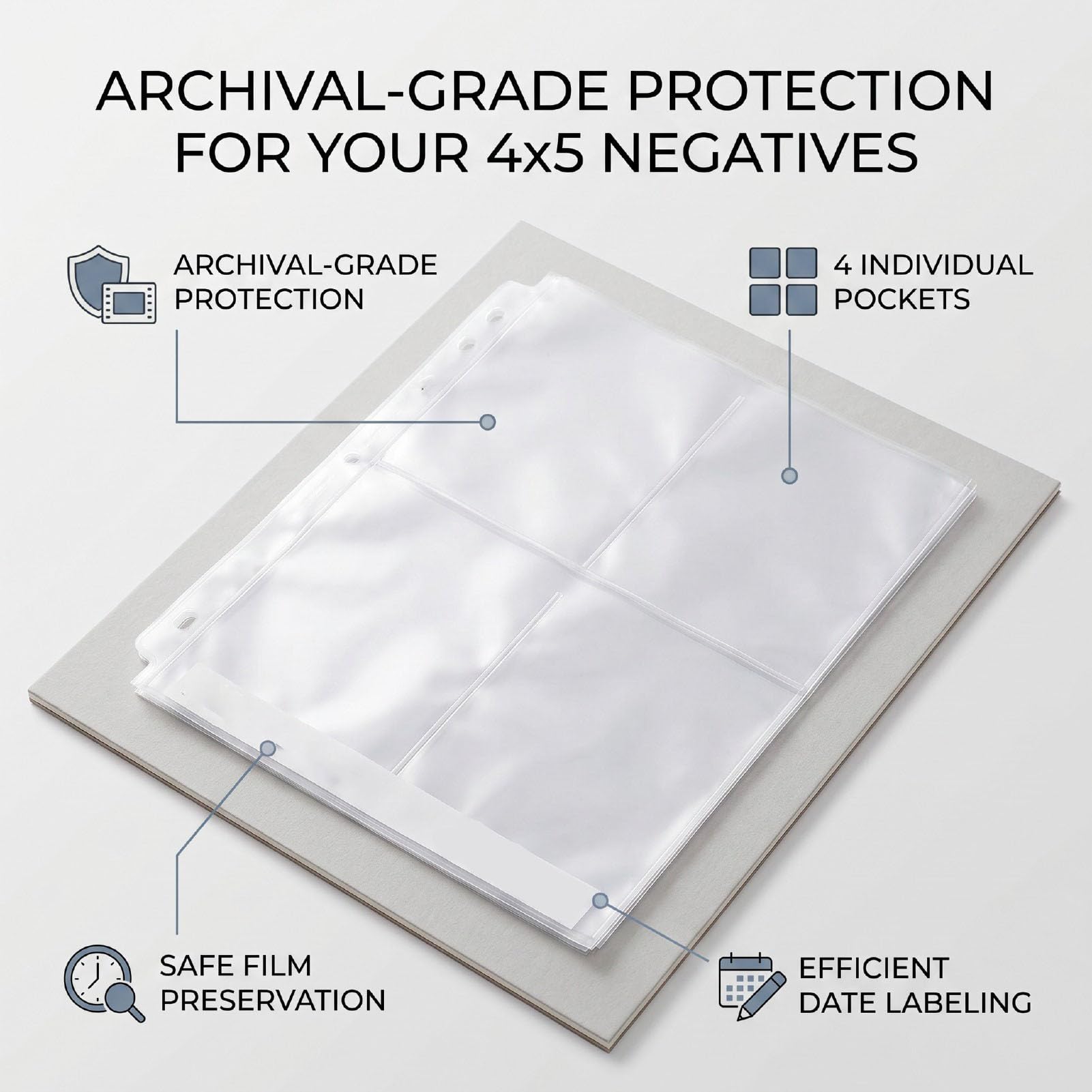 Fundas para Negativos 4x5, Páginas de Almacenamiento de Película sin ácido, 4 Bolsillos por Página con Protección de Archivo para Fotógrafos
