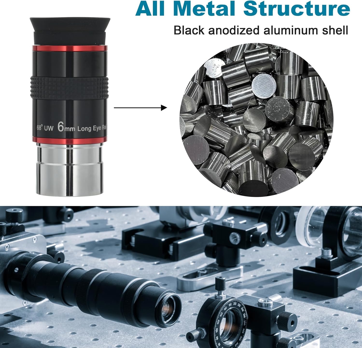 Telescope Eyepiece, 68 Degree Ultra Wide Angle Eyepiece 6mm, High Definition Fully Coated Telescope Accessories for Planetary Observation