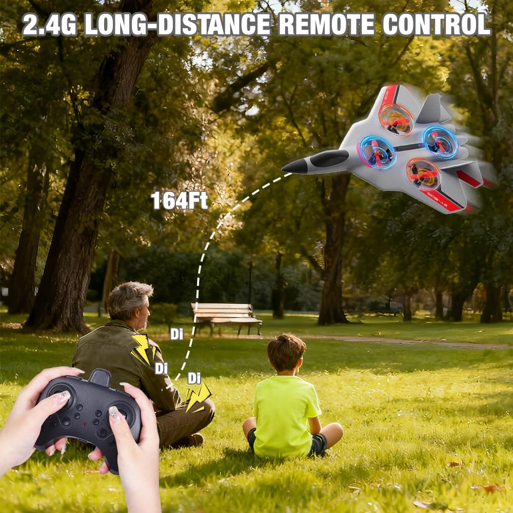 Avión Teledirigido, 2.4 GHz Avión RC Juguete con LED, Avións de Control Remoto con Baterías y Estabilizador de Giroscopio de 4 Ejes, fácil de pilotar para Adultos