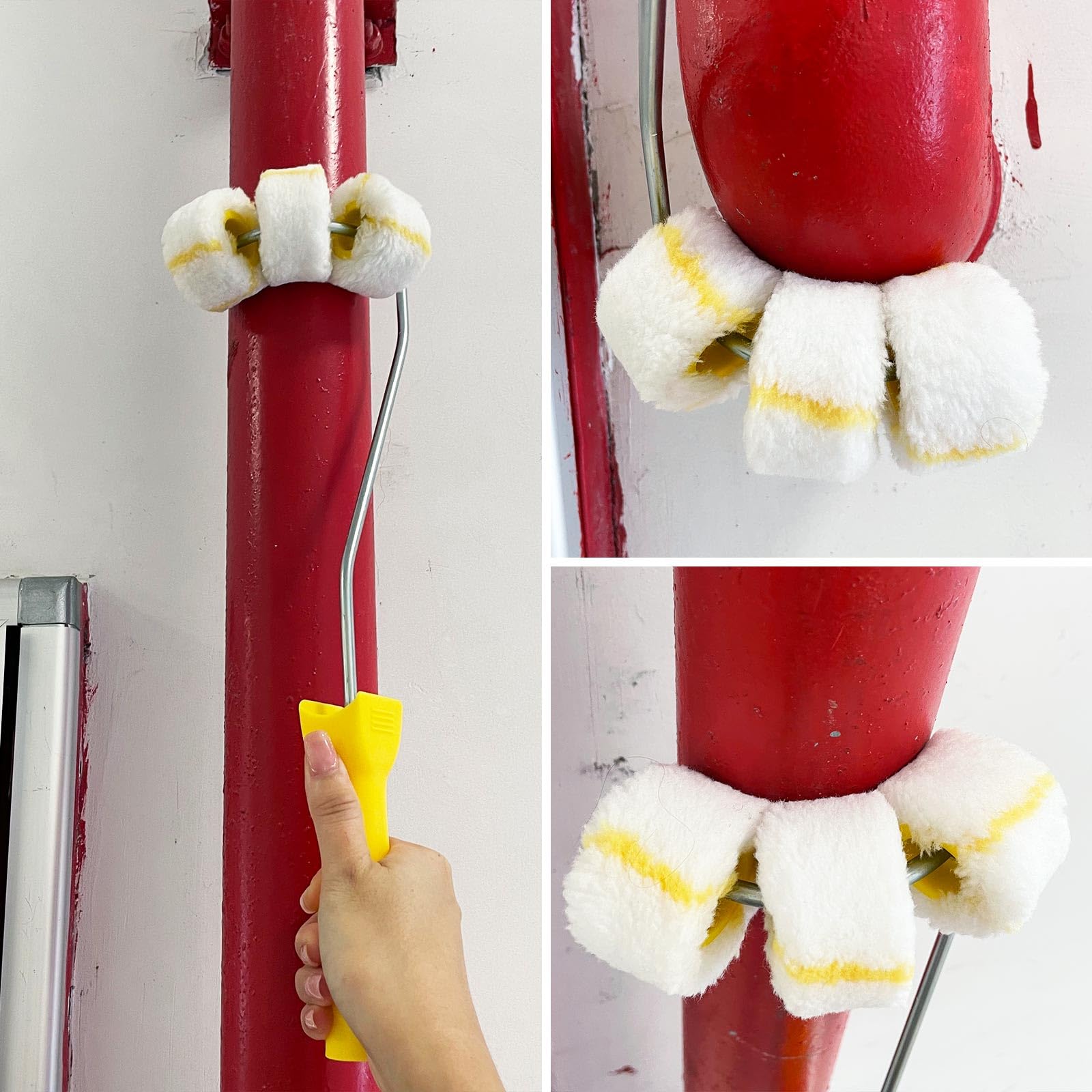 Set di 15 mini rulli per pittura per tubi rotondi, tubi dell'acqua, tubi antincendio, tubi di recinzione, pennelli extra piccoli, accessori di ricambio per utensili da pittura, 15 pezzi