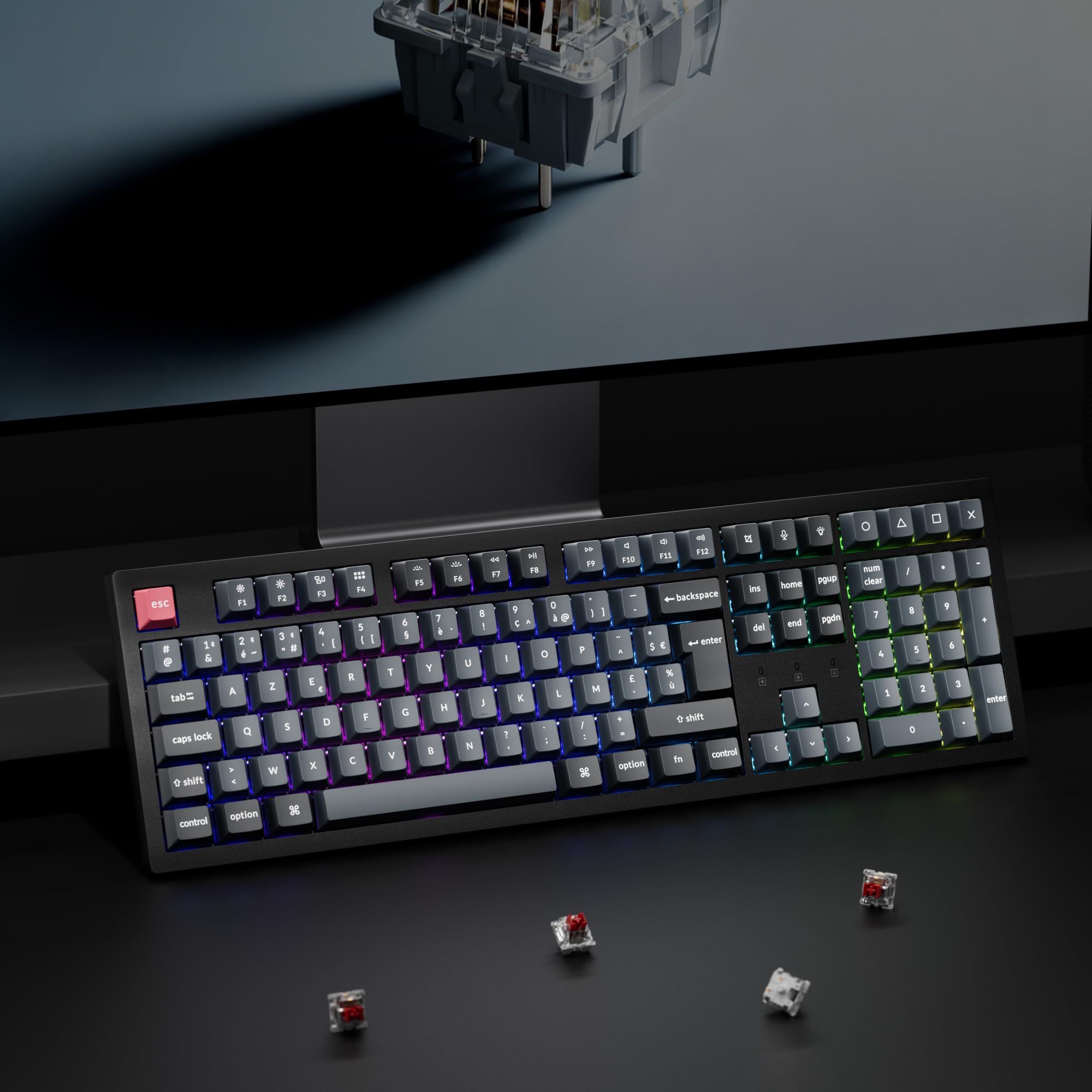 Keychron K10 Pro Tastiera Meccanica 100% AZERTY, Bluetooth 5.1 e Cavo USB-C, Compatibile QMK/Via, Retroilluminazione RGB, Batteria da 4000 mAh, Tastiera Gamer Wireless per Mac e Windows, Switch Rosso