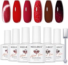 Modelones Hema-Free Semi-Permanent Nail Polish Red 6 Colours Magnetic Cat Eye Glitter Gel UV Nail Polish for Nail Art French Gel Nail Polish