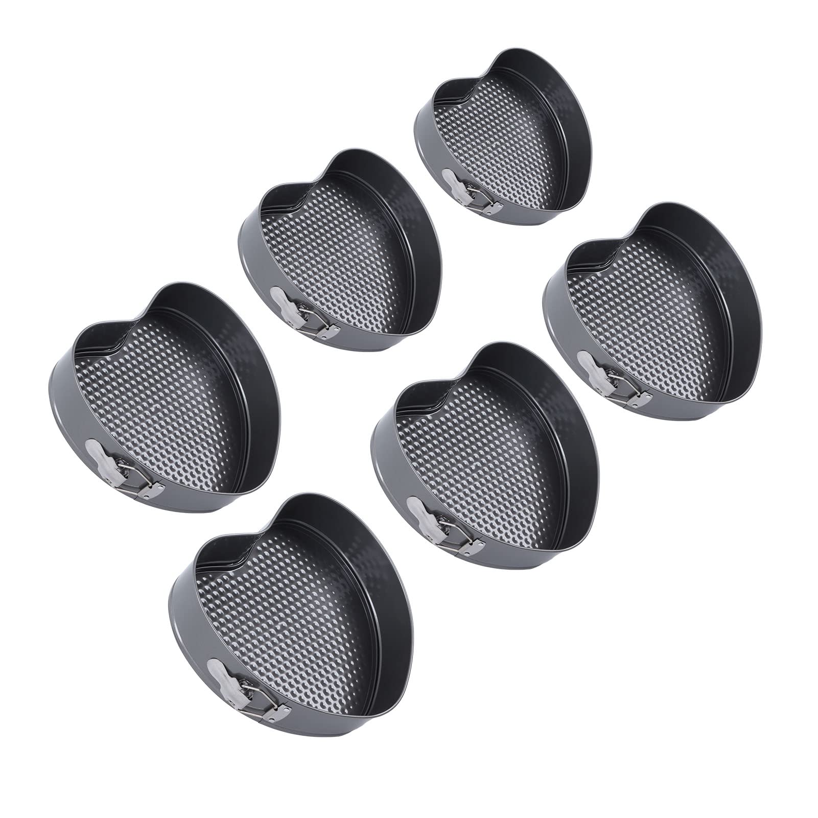 Juego de Moldes para Hornear Antiadherentes en Forma de Corazón, 6 Piezas con Hebilla de Resorte para Pasteles y Postres Perfectos, Acero Inoxidable Negro
