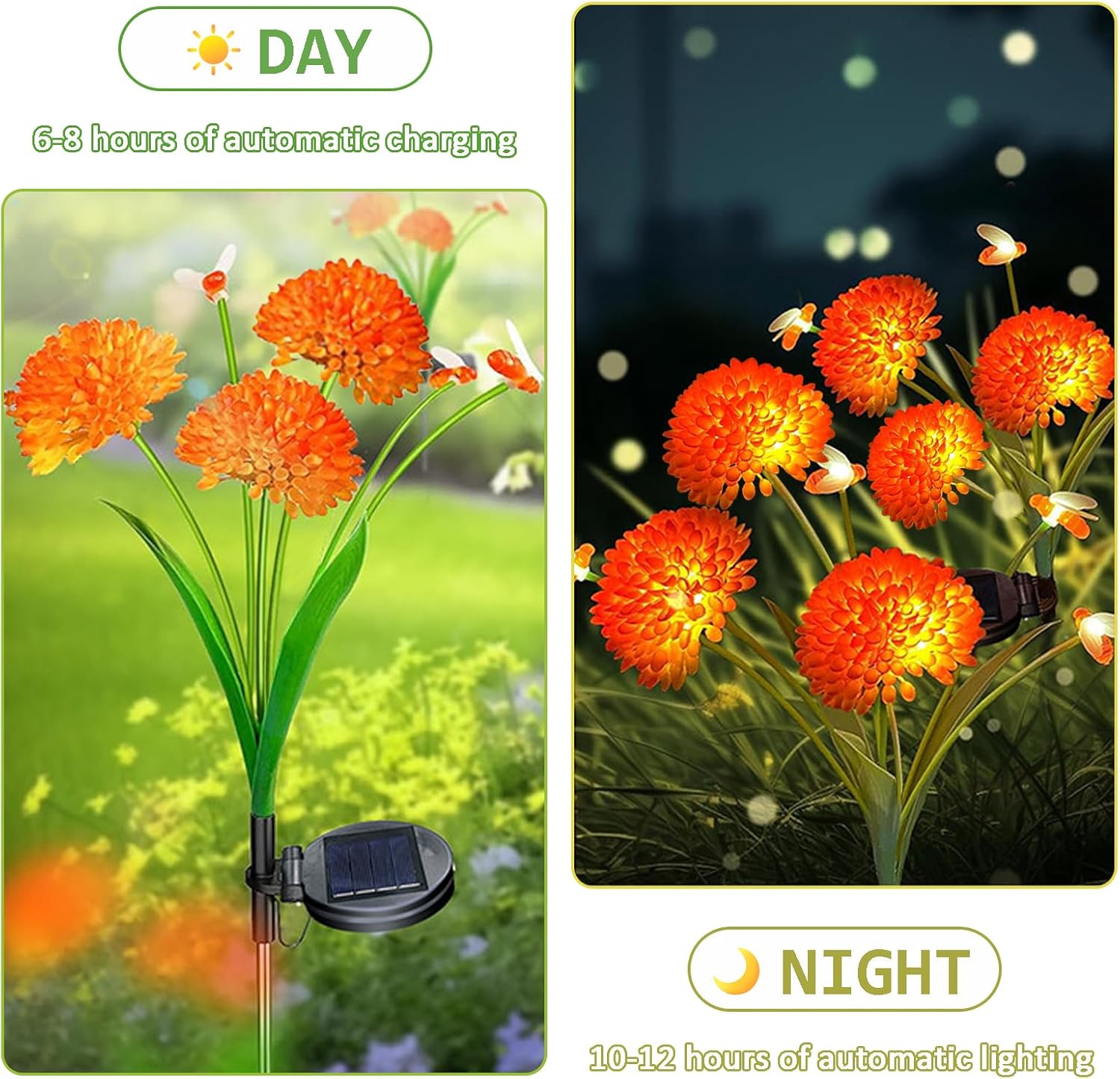 2 Pack Solar Outdoor Decorative Lights, Garden Lights Solar Powered Waterproof with Swaying Bees Lights & Flowers, Gifts for Women Grandma, Solar Decorations for Garden Yard Lawn Ornaments (Bee Warm)