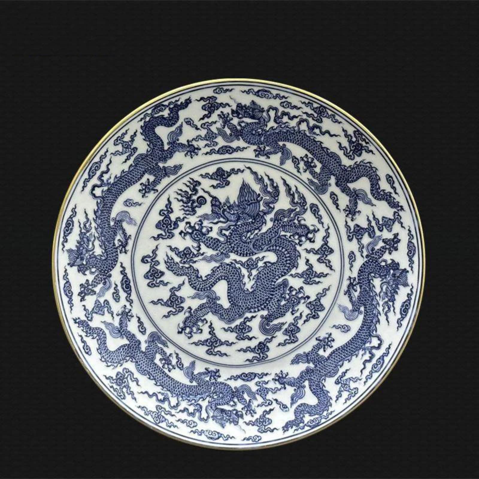 Assiette céramique Jingdezhen 26 cm, cadeau idéal style antique pour décoration salon