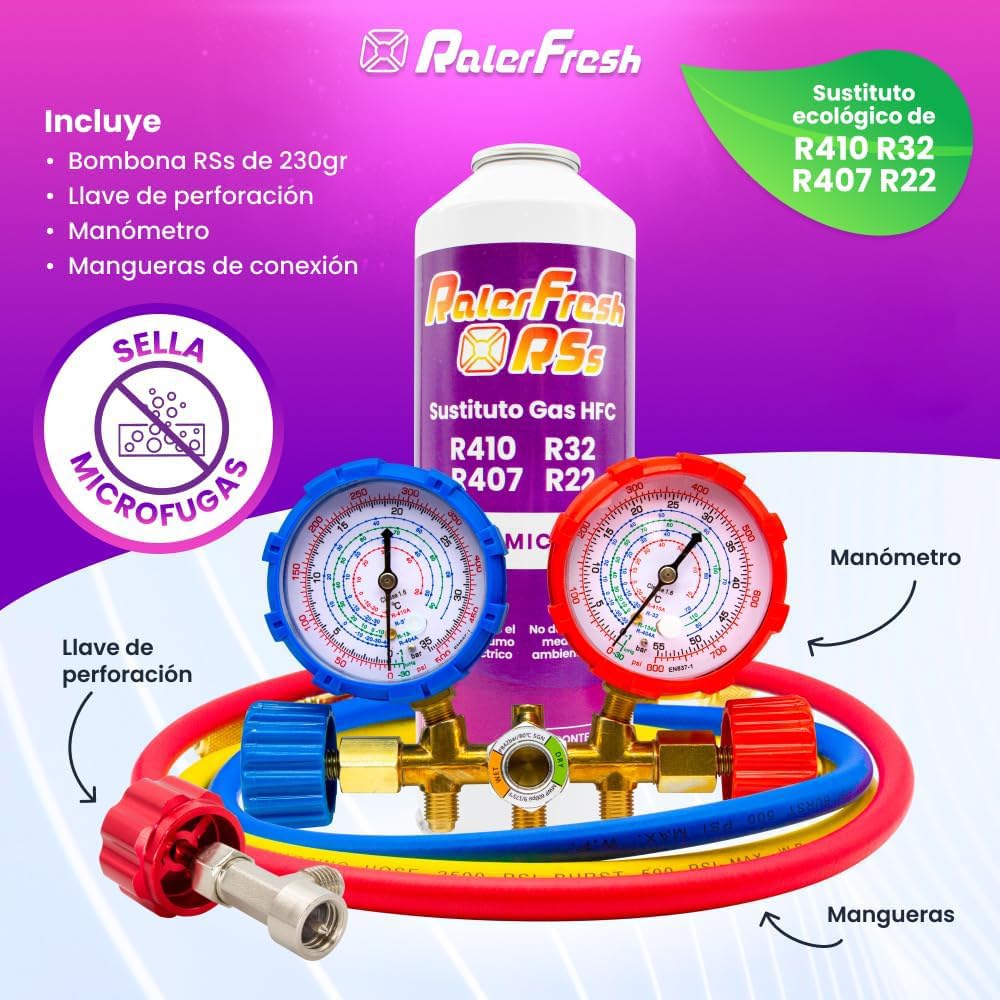 Ralerfresh RS - Gas-Ersatz für R410, R32, R407 und R22, organisches Kühlgas für Klimaanlagen, ökologisch, effizient, schnelles Aufladen (RSS+MAN 134)