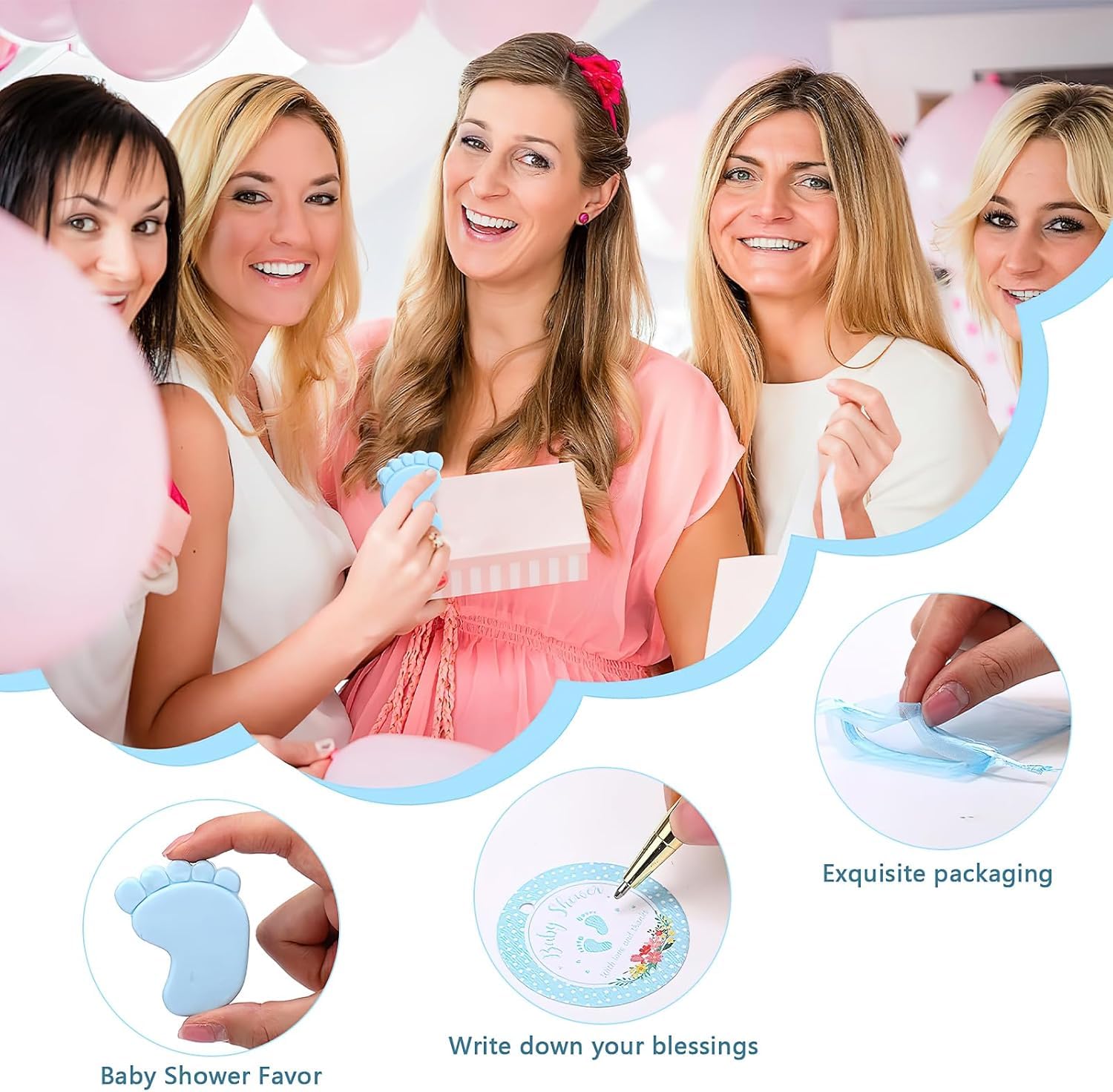 50 Stück Baby-Party-Gastgeschenke, niedlich, handgefertigt, Baby-Fußabdruck, duftende Seifen, Dankeschön, Rückgabe, Preise mit Taschen und Dankeschön-Etiketten für Hochzeit, Geburtstag, Party, Gäste