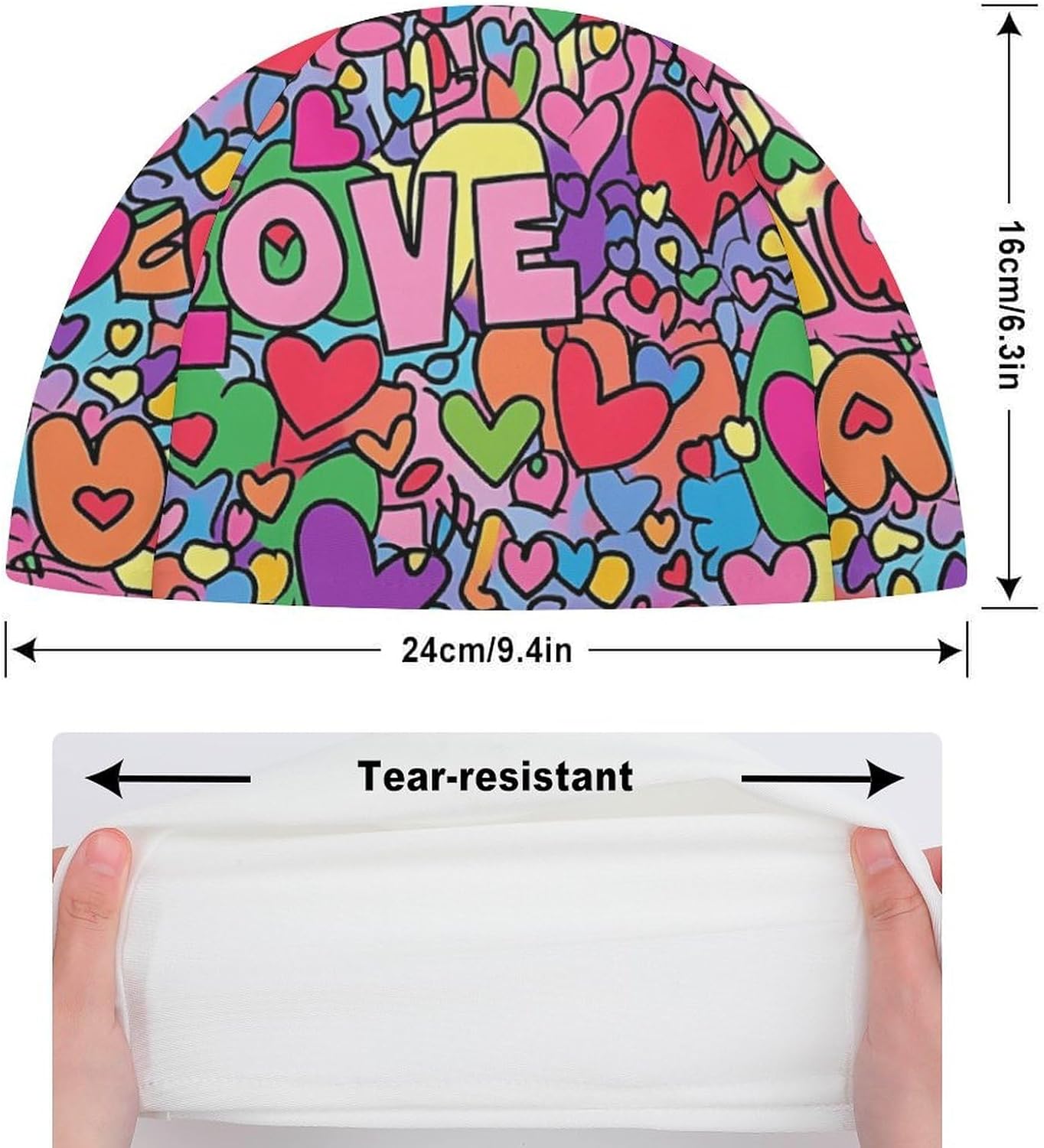 Valentine's Day Stacked Love Heart Womens Swim Cap for Men Adult Swimming Hat Curly Short Medium Long Hair