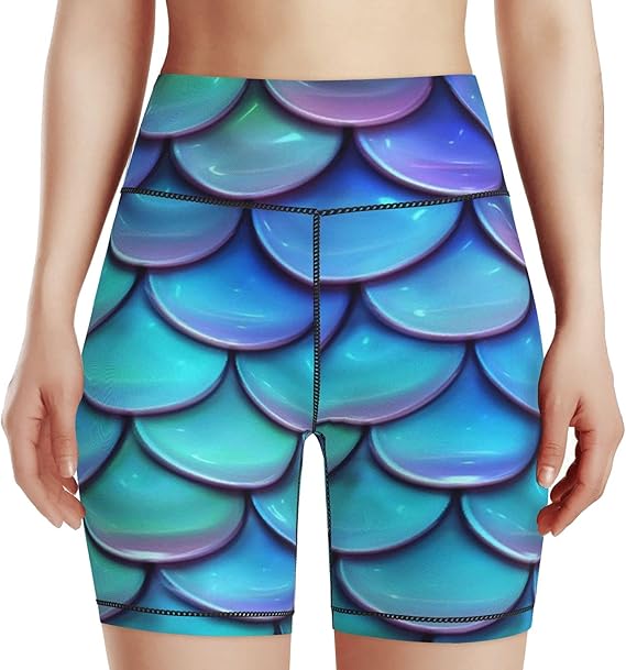 Sparkling Mermaid Tail Scales Women's Biker Shorts High Waist Yoga Shorts Tummy