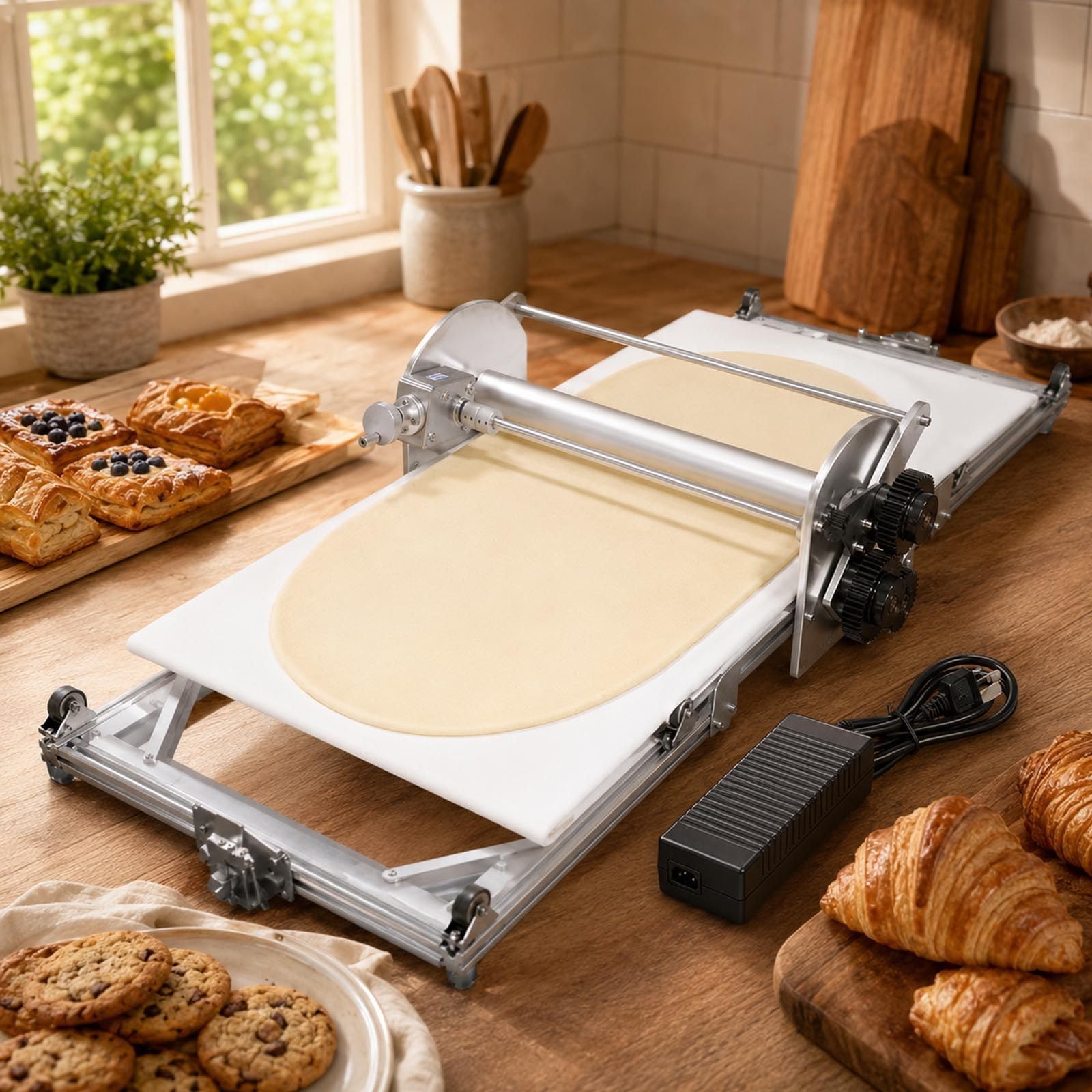 Macchina Stendipasta Elettrica per Uso Professionale E Domestico | Acciaio Inox Per Uso Alimentare E Piano In Pe Liscio Per Una Preparazione Pulita In Pasticcerie, Pizzerie
