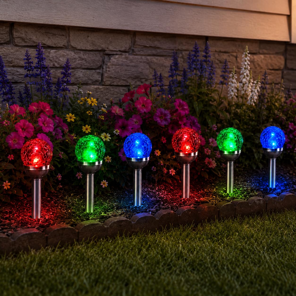 Fabulouz 6 Pack Crackle Ball Solar Lights, RGB Colour Changing Solar Garden Lights Outdoor, Glass Globe Stake Lights with Rechargeable Batteries Included for Pathway, Patio, Lawn and Borders