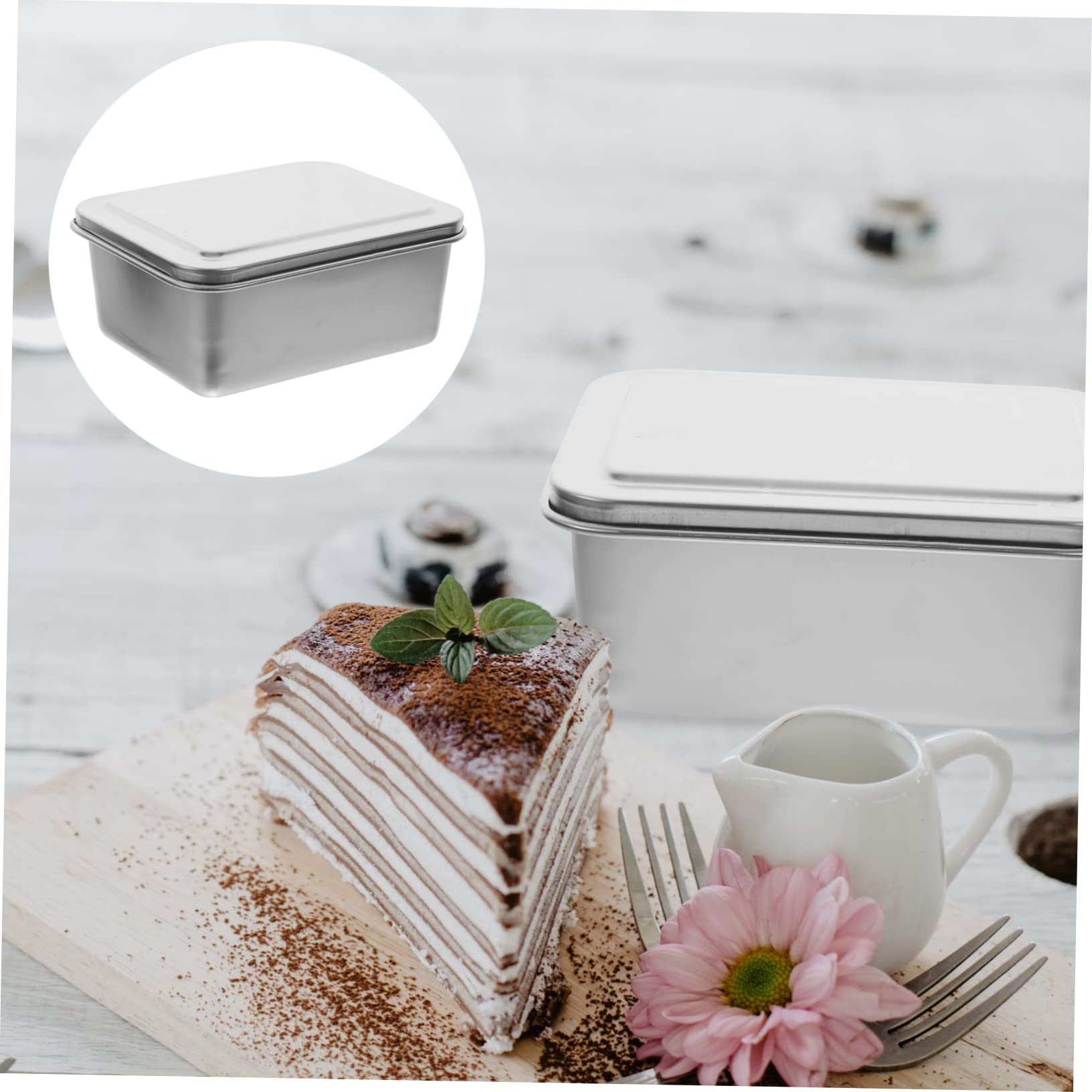 CIYODO Set of 4 Cake Pans Nonstick Baking Pan with Tiramisu Lid Stainless Steel for Baking
