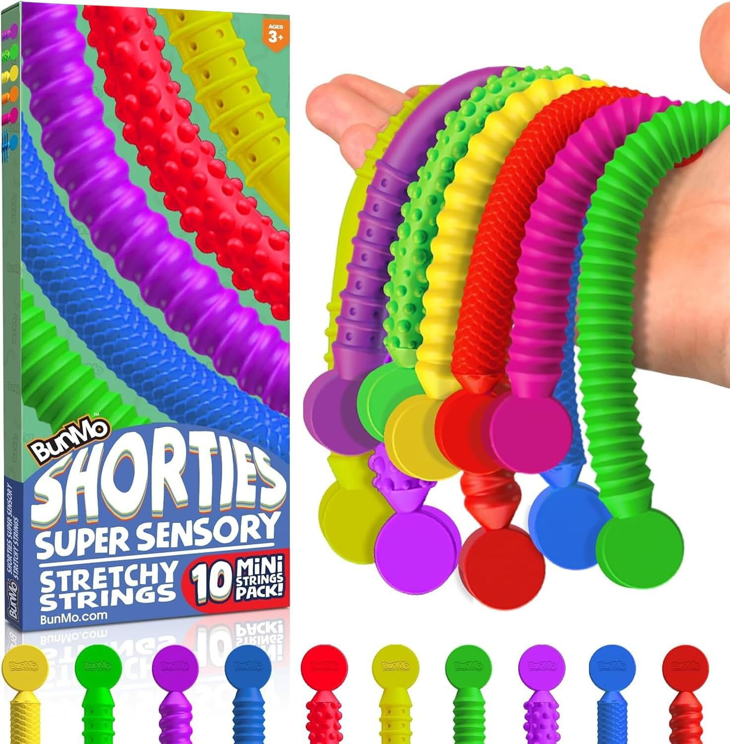 BUNMO Stretchy Strings - Sensory Toys - Stimulating &amp; Addictive Toys for Kids - Fidget Toy - Hours of Fun for Kids - Non-Mouthable Toy 3+ - Mini Sensory 10 Pack