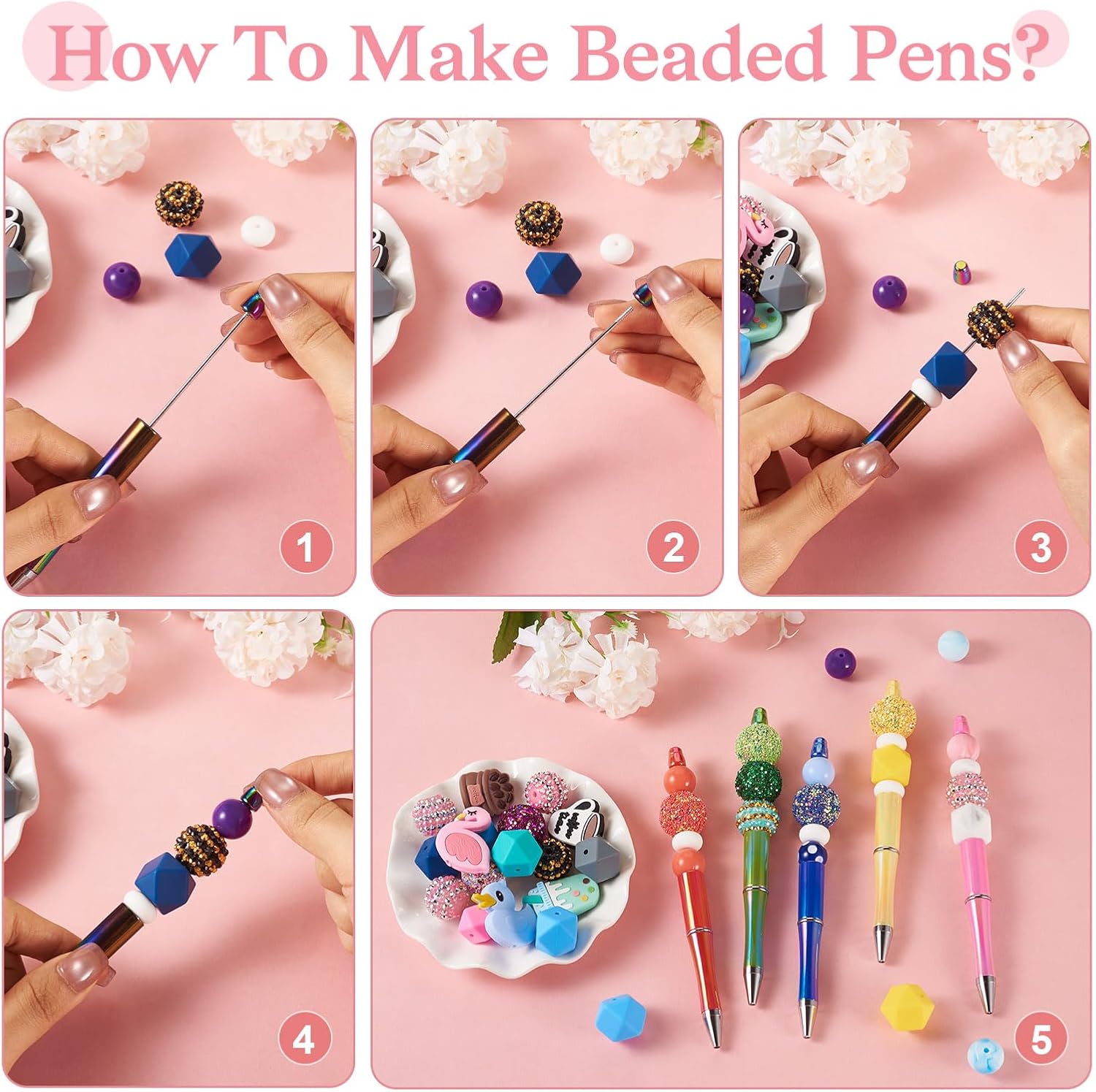 10Pcs Beadable Pens 1MM Black Ink Beaded Pens Yellow Green Gradient Coating Ballpoint Pens Bulk for Office School Supplies Party Favor Graduation Present image 4