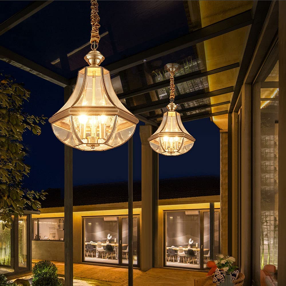 Lámpara colgante Exterior Impermeable IP44, lámpara colgante de cobre externa E14, 3 Luces, Luz de techo antioxidante, luminaria suspendida, iluminación de pabellón y Sala de sol.